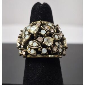 Heidi Daus‎ Ring Brass Tone Crystal Rhinestone Flower Statement size 6.25